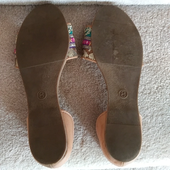 Merona Embellished Sequins Open Toe Flats 8 Pink Yellow Brown - Picture 7 of 9